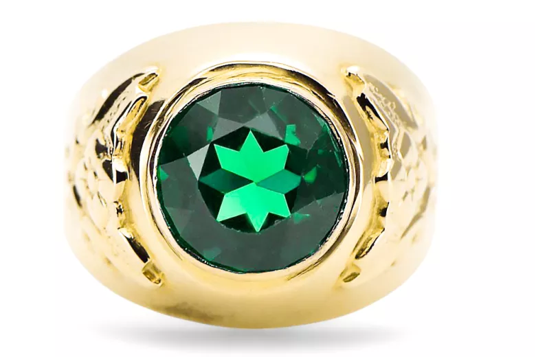 14-кв Желтое золото Изумруд Кольцо Винтаж стиль vrc078y